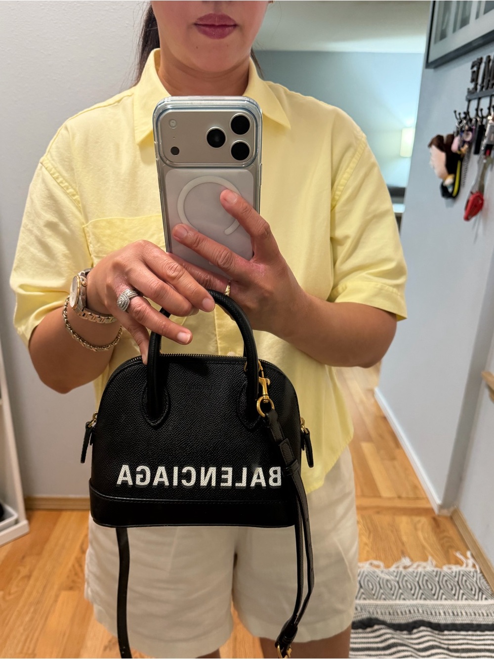 Authentic Balenciaga Ville XXS Black Leather Bag with White Logo